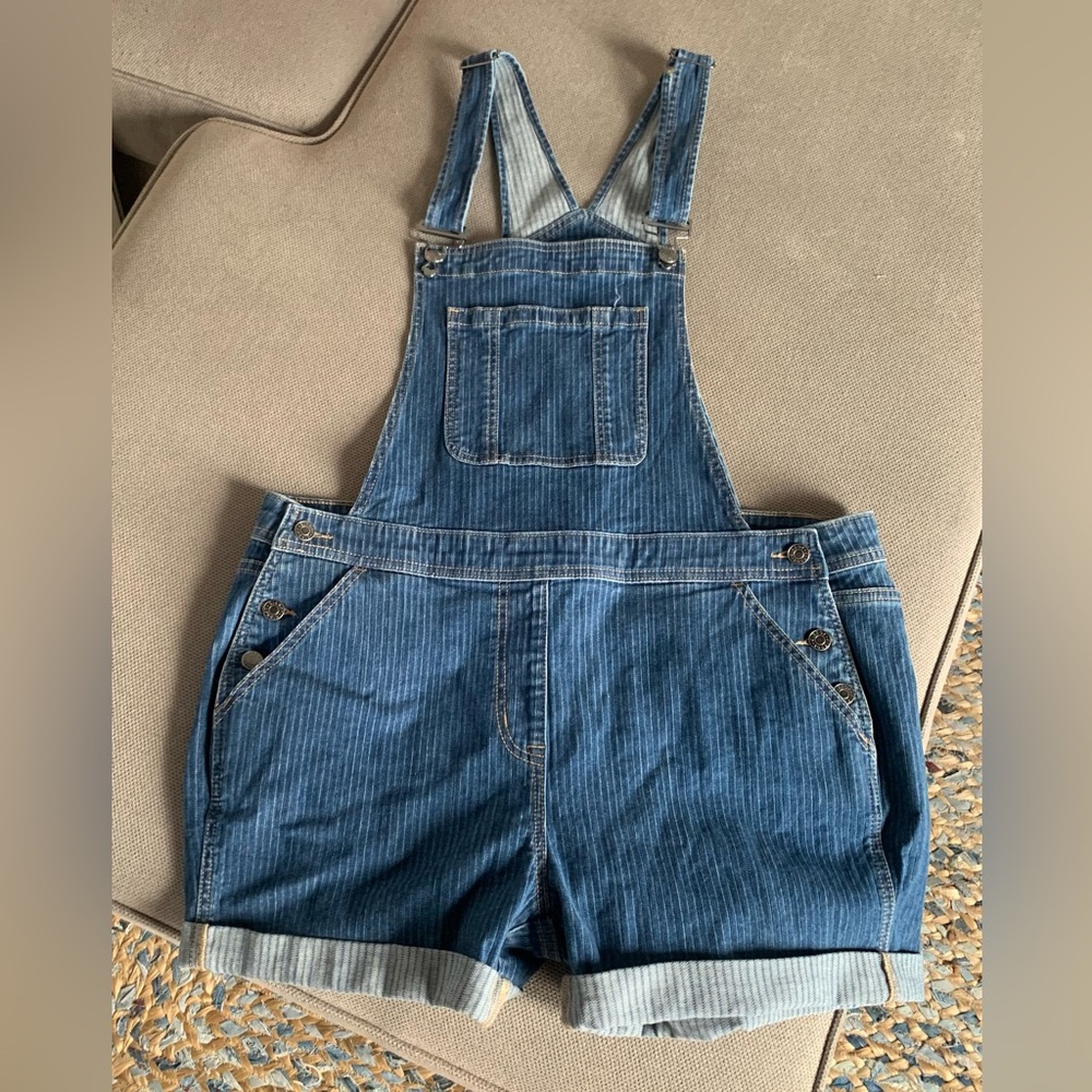 Torrid NWOT Blue Pinstripe Short Overalls.
